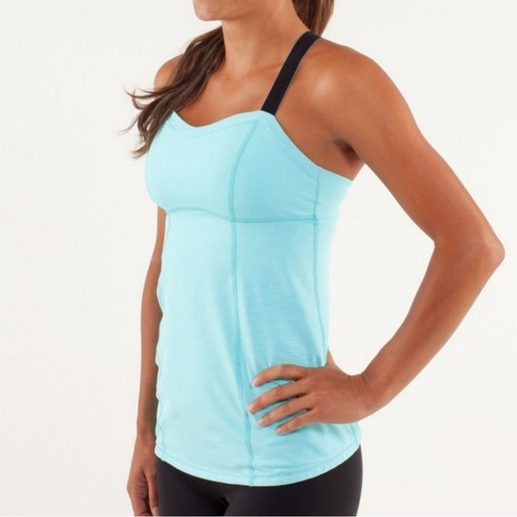 Lululemon Run Catch Me Blue Striped Racerback Luxtreme Tank Top - Picture 3 of 11